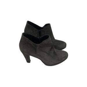 Paul‎ Green Jazzy Suede Ankle Booties Heeled Charcoal Grey Side Zip Size 5.5